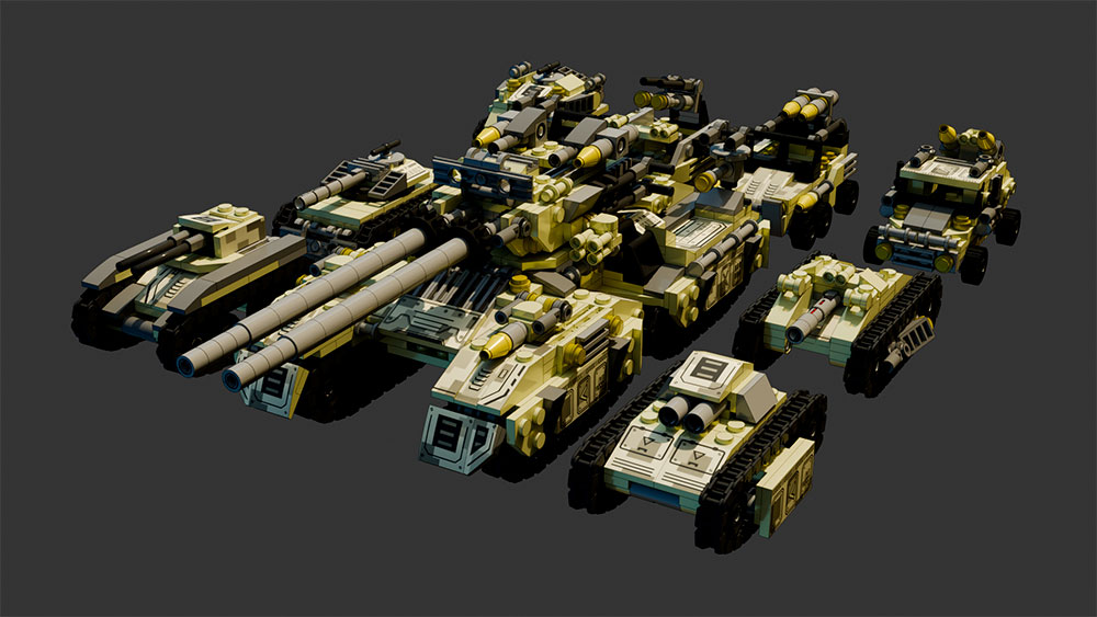Цифровой конструктор большого танка + 8 моделей различного транспорта