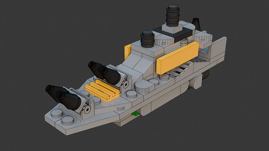 Сборка в 9-16 моделей разного транспорта из комплекта "Боевой корабль" в Blender 3D