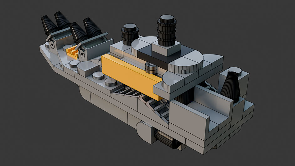Сборка в 9-16 моделей разного транспорта из комплекта "Боевой корабль" в Blender 3D