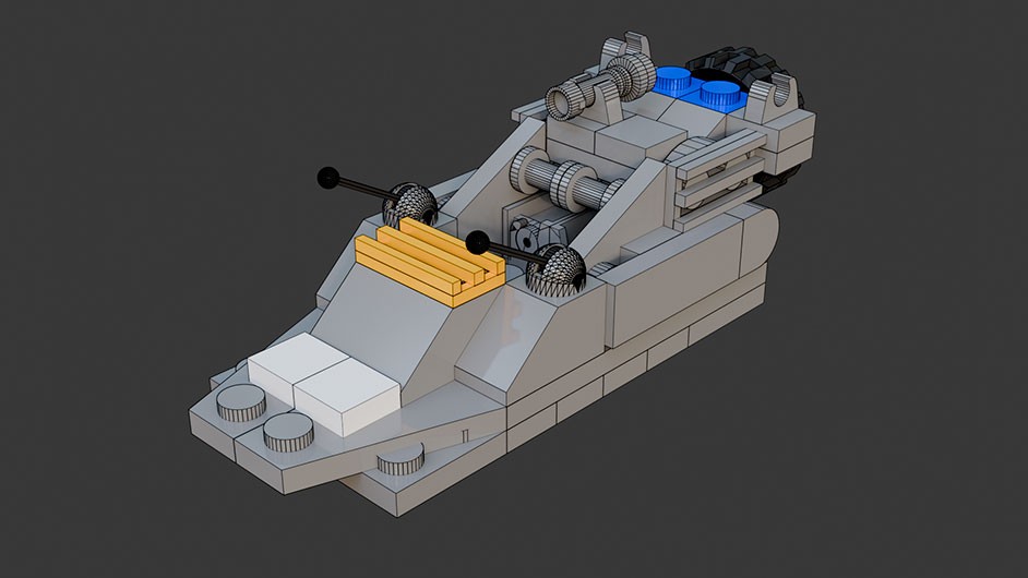 Сборка в 9-16 моделей разного транспорта из комплекта "Боевой корабль" в Blender 3D