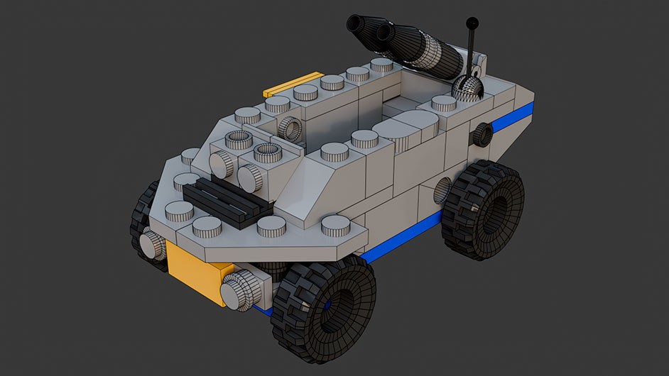 Сборка в 1-8 моделей разного транспорта из комплекта "Боевой корабль" в Blender 3D