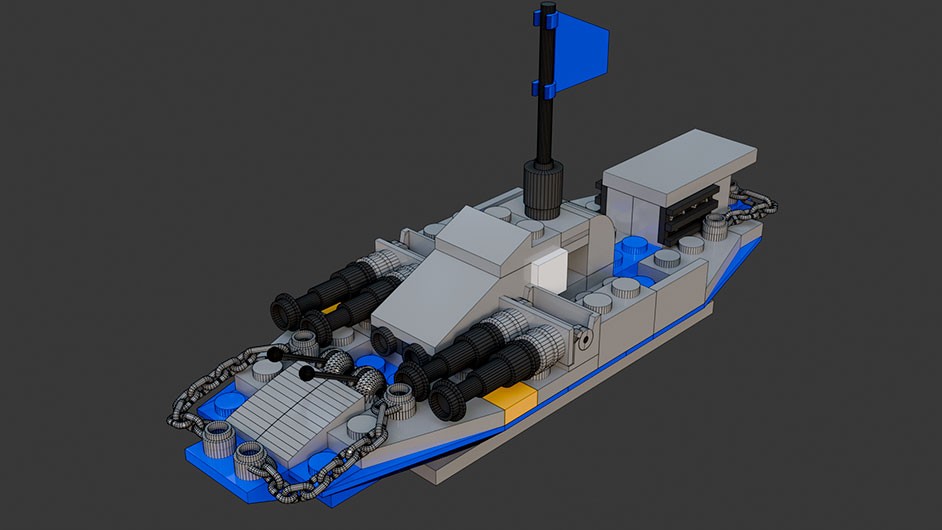 Сборка в 17-24 моделей разного транспорта из комплекта "Боевой корабль" в Blender 3D
