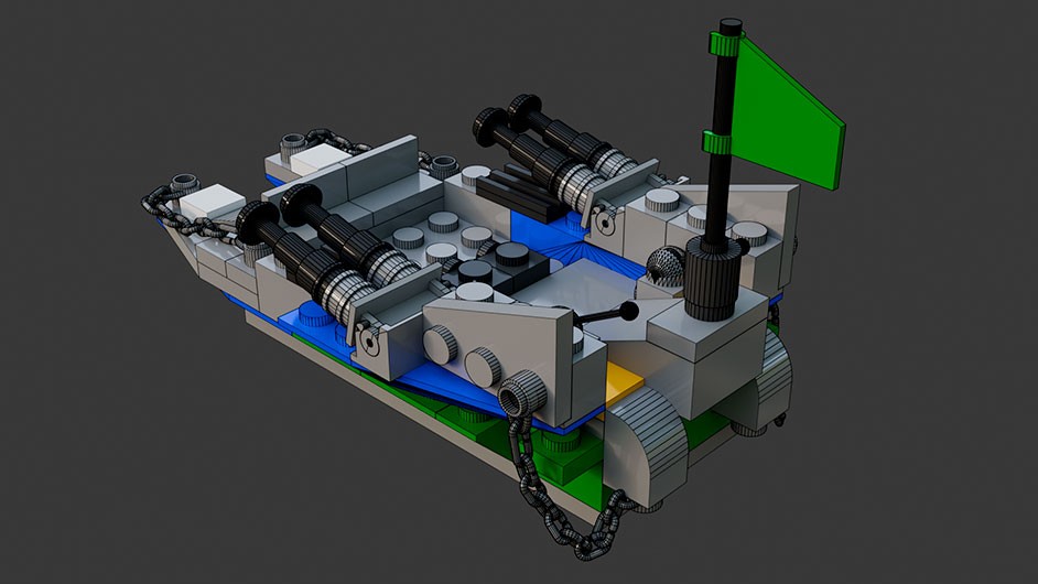 Сборка в 17-24 моделей разного транспорта из комплекта "Боевой корабль" в Blender 3D