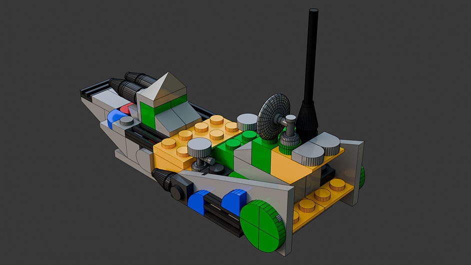 Сборка в 25-32 моделей разного транспорта из комплекта "Боевой корабль" в Blender 3D