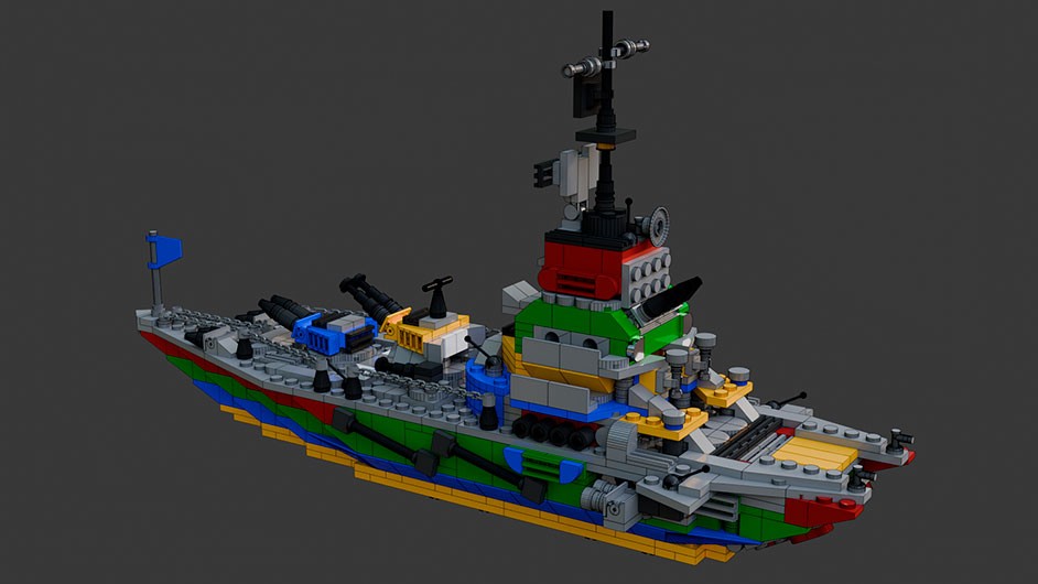 Сборка большого корабля линкора из комплекта "Боевой корабль" в Blender 3D, состоящего из 816 базовых элементов