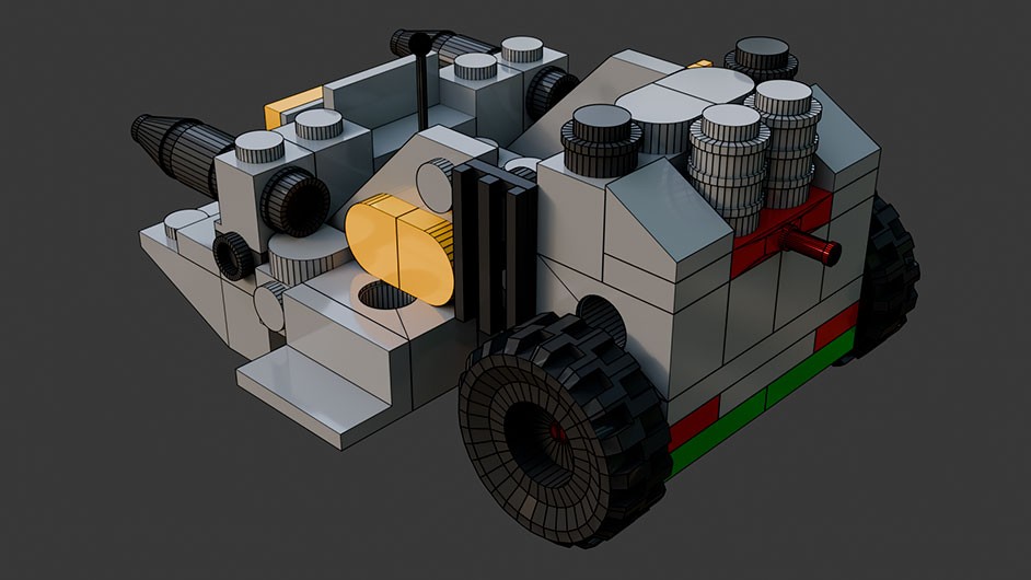 Сборка в 1-8 моделей разного транспорта из комплекта "Боевой корабль" в Blender 3D