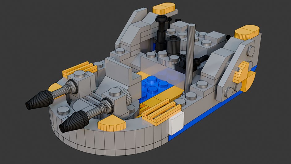 Сборка в 1-8 моделей разного транспорта из комплекта "Боевой корабль" в Blender 3D