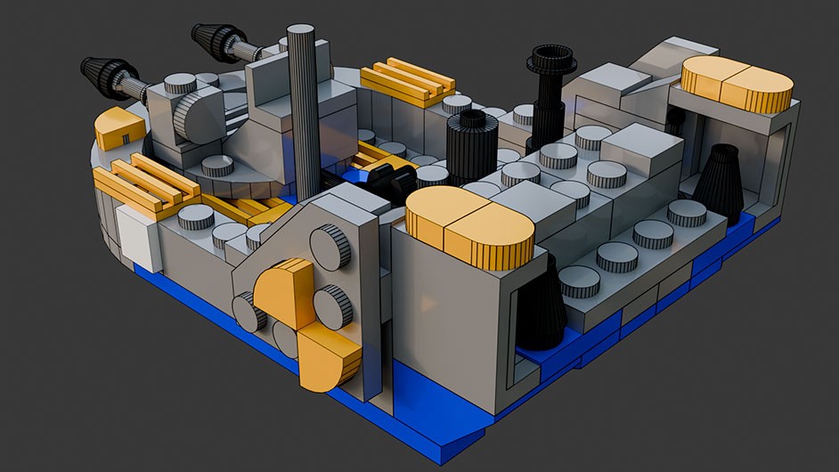 Сборка в 1-8 моделей разного транспорта из комплекта "Боевой корабль" в Blender 3D