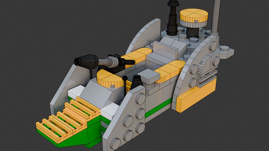 Сборка в 1-8 моделей разного транспорта из комплекта "Боевой корабль" в Blender 3D