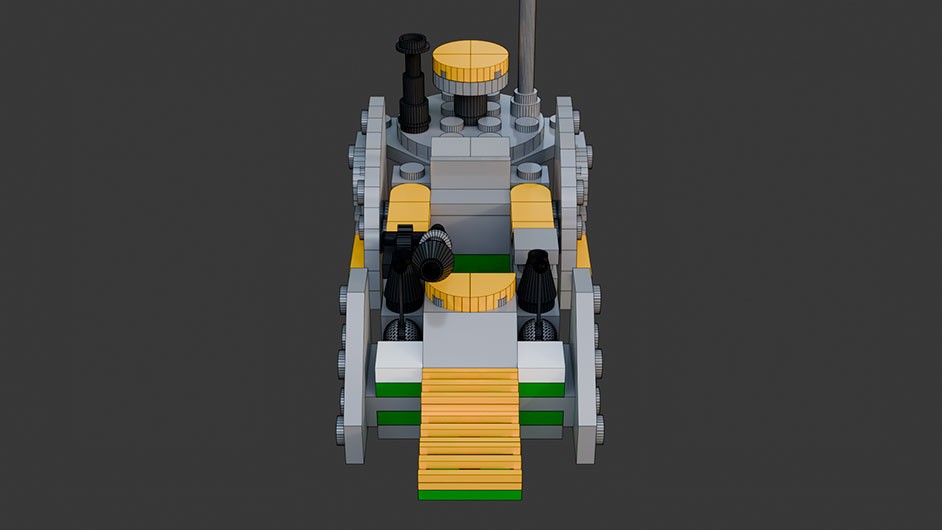 Сборка в 1-8 моделей разного транспорта из комплекта "Боевой корабль" в Blender 3D