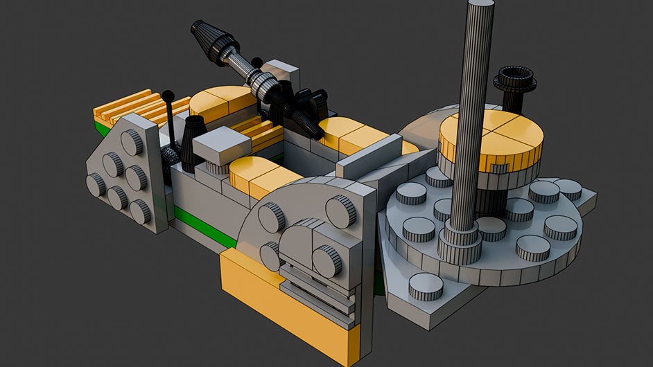 Сборка в 1-8 моделей разного транспорта из комплекта "Боевой корабль" в Blender 3D
