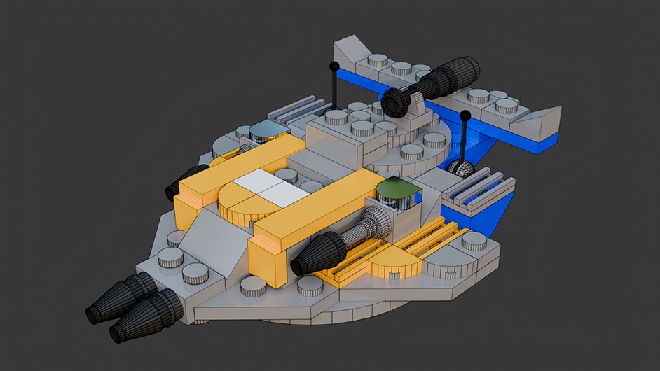 Сборка в 1-8 моделей разного транспорта из комплекта "Боевой корабль" в Blender 3D
