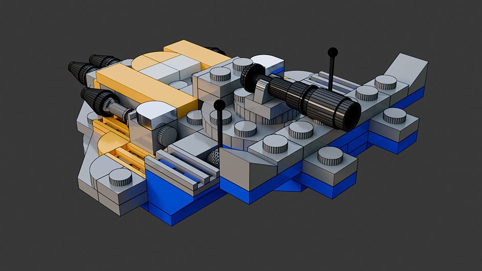 Сборка в 1-8 моделей разного транспорта из комплекта "Боевой корабль" в Blender 3D