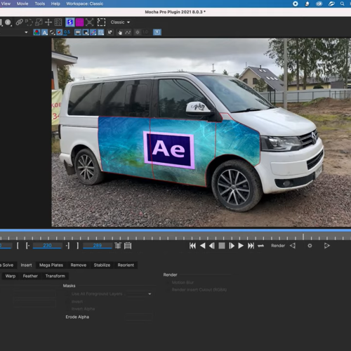25 работа. Наложение изображения с логотипом After Effects на двери и переднее крыло автомобиля